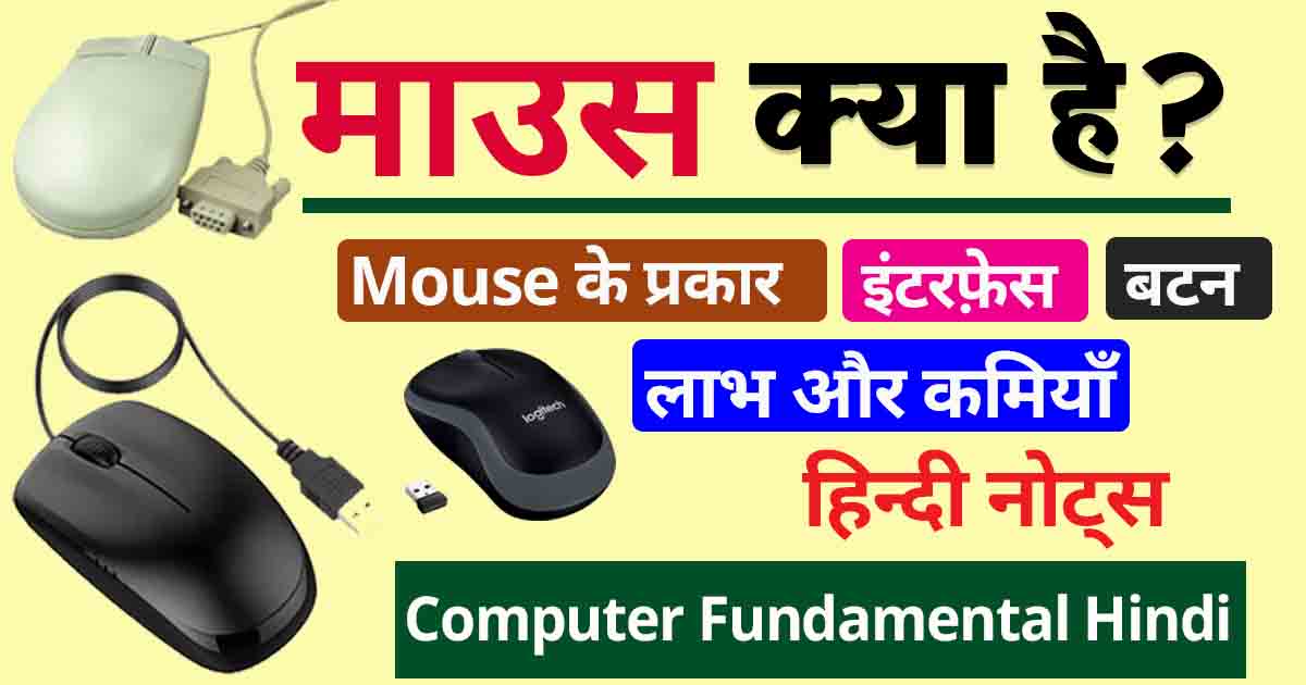 माउस क्या है इसके कार्य और प्रकार (हिन्दी नोट्स) What Is Mouse In